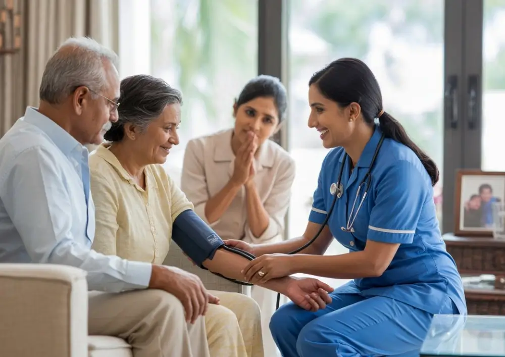MAX H CARE caregiver spending quality time with an elderly couple at home