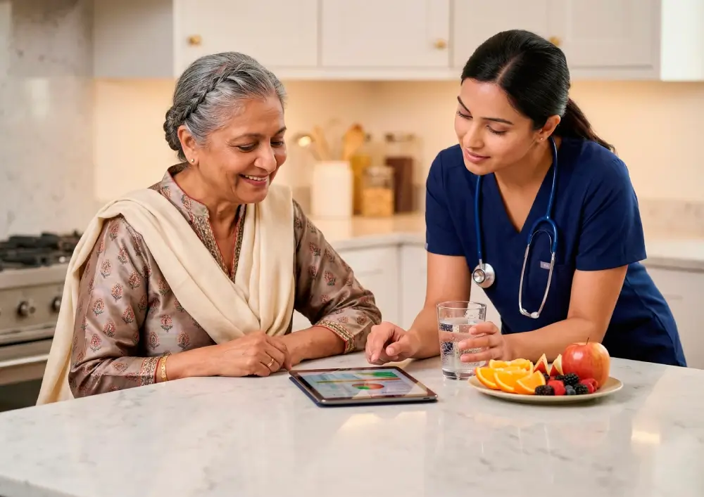 MAX H CARE caregiver spending quality time with an elderly couple at home